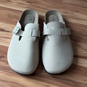 Men's Beige Slip-On Buckle Clog Slippers